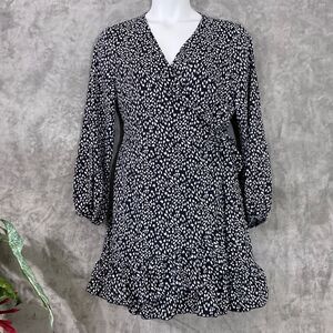 NWT Naggoo wrap dress  Women's XL blue IKAT print  ruffle hem Long Sleeve V-Neck